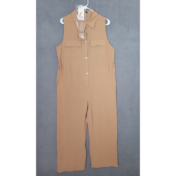 PRETTYGARDEN Womens Jumpsuit Dressy Casual Button Up Belted Romper Large - Picture 1 of 6